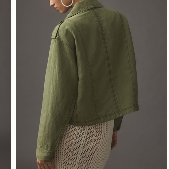 Anthropologie Linen Aviator Tencel Lyocell Green Jacket size Medium - Picture 7 of 13